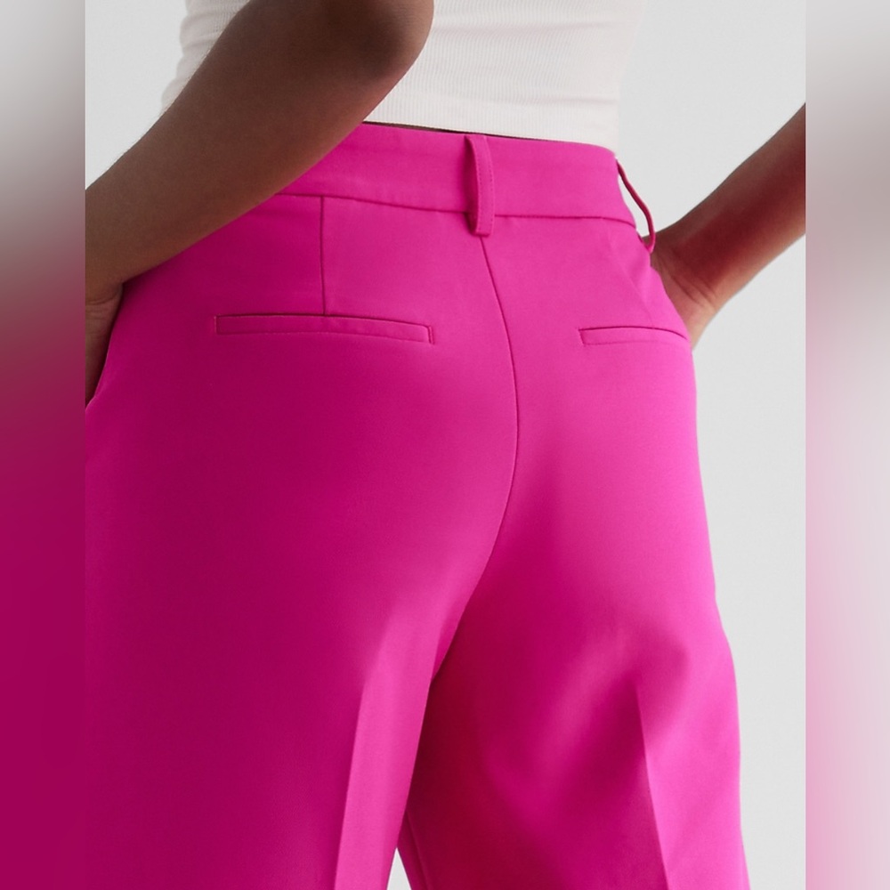 Express Editor Relaxed Mid Rise Trouser Pant Neon Berry Hot Pink Size 8 NWOT - Picture 5 of 14